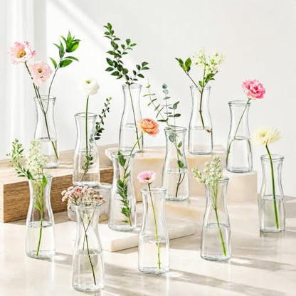 Set of 12 Small Glass Bud Vases, 6 Oz Mini Flower Vases Set | Clear Decorative Vases Table Centerpieces for Wedding, Single Stem Flowers, Dining Room Party Decor