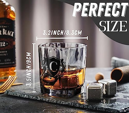 Whisky Gifts for Men, Personalized Initial Whiskey Glass with Whiskey Stones for Dad, Boyfriend, Best Friends, Coworkers, Husband, Brother, Uncle and Boss on Father's Day, Boss Day and Birthday - B - color: B