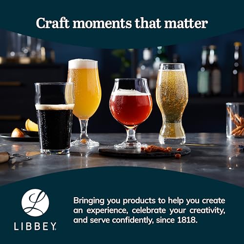 Libbey Craft Brews Nucleated Pint Beer Glasses, Dishwasher Safe Pint Glasses Set of 4 for Light Beers, Stouts, Laser Etching Nucleated Beer Glasses - color: Nucleated Pint 4