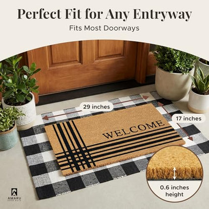 Coir Welcome Mat, Non-Slip, Welcome Classic 5, 17x29 in | 100% Natural Coir, Anti-Shedding, Durable PVC Backing, Traps Dirt and Mud, Indoor and Outdoor Entryway, Easy to Clean - color: Welcome Classic 5