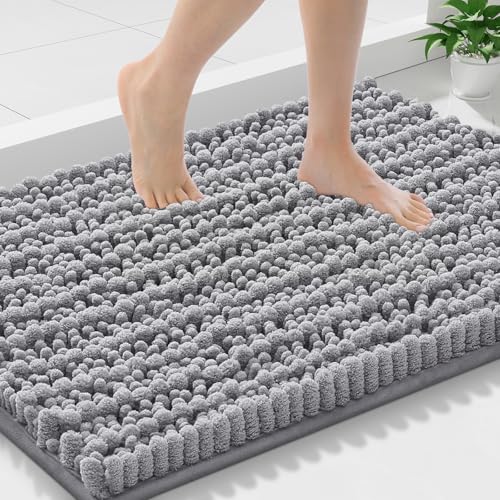 Smiry Bathroom Rugs 30X18, Extra Soft Rubber Backing Chenille Bath Mats | Grey Machine Washable Non Slip Quick Dry Bath Mats for Bathroom Floor, Tub, Shower, Home Decor Accessories - color: Grey, size: 30'' X 18''