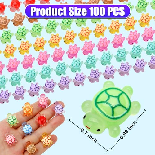 100 Pcs Mini Resin Turtles Glow in the Dark Tiny Sea Turtle Animals Figures | Luminous Miniature Figurines Small Plastic Ocean Animal for Fairy Garden Micro Landscaping Dollhouse Home Decor Party Gifts