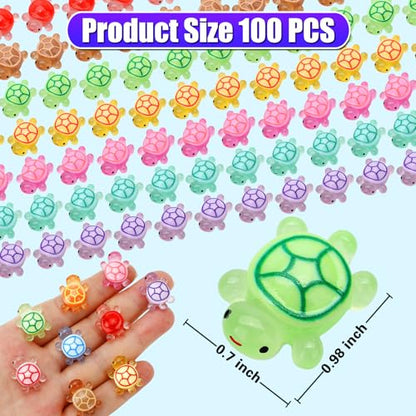 100 Pcs Mini Resin Turtles Glow in the Dark Tiny Sea Turtle Animals Figures | Luminous Miniature Figurines Small Plastic Ocean Animal for Fairy Garden Micro Landscaping Dollhouse Home Decor Party Gifts