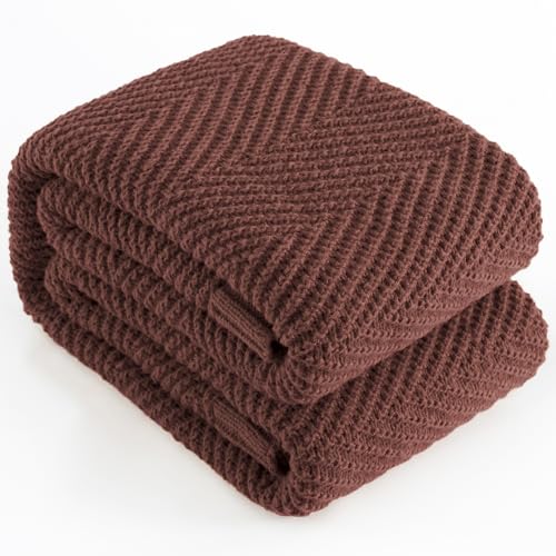 Knitted Throw Blanket for Couch, 50X60 Chevron Bed Knit Throws | Dark Brown Lightweight Living Room Decor, Super Soft Boho Bedding Blankets, Cozy Herringbone Textured, Chair Sofa Cover - color: Brown, size: Throw (50"x60")