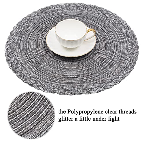 SHACOS Round Placemats Set of 6 Woven Round Table Mats 15 inch Braided Border Washable Cotton Polyester Circle Place Mats, Gray (Pack of 2) - color: Gray, size: 6 pieces (Pack of 2)