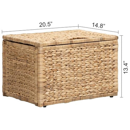 Storage Trunk with Metal Frame, Natural, 20.5 by 14.8 by 13.4 Inches | Safety Hinge, Heavy-duty Wicker Chest, Handwoven Water Hyacinth - color: Natural (Hyacinth), size: 20.5" x 14.8"