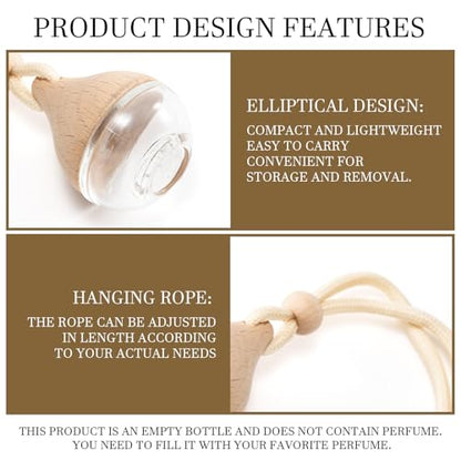 Refillable Car Air Freshener Hanging Diffuser, Empty Glass Bottle with Reed Sticks for Essential Oils, Car Scent Diffuser and Aromatherapy Pendant Decor for Women and Men, 2 Pack - size: 2PCS