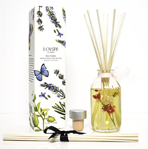 Reed Diffuser Set - Wild Flowers Scented Diffuser with Sticks | Home Fragrance Reed Diffuser for Bedroom, Bathroom Shelf Décor, with Real Florals in the Bottle - Made in the USA - color: Wild Flowers