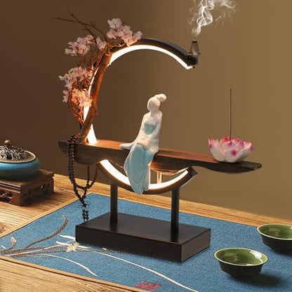 Backflow Incense Holder with LED Light, Countertop Incense Burner Holder Chinese Retro Ceramic Backflow Incense Burner for Relaxing or Home Decor (Style 6) - size: Style 6