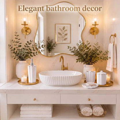 Zhehao Scalloped Bathroom Ceramic Accessories Set 4 Pcs Bathroom Accessory Sets with Toothbrush Holder Soap Dispenser Soap Dish Cotton Swab Jar Bathrooms Countertop Organizer(Gold) - color: Gold
