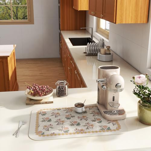 Vinyl Waterproof Placemats Set of 6 Rectangular,12"*17"-Hazel D | Wipeable Beautiful Print Place Mats,Stain Resistant,Heat Resistant,Everyday Meals,Kitchen,Dinning,Holiday,Decor - color: Hazel D