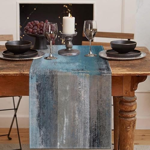 Emvency Table Runner, 13x72 Inch, Abstract Modern Blue | Grey Painting Dining Decor for Kitchen Coffee Table Family Dinners Holiday Parties Wedding Events Decor - color: Blue and Grey Abstract, size: 13x72