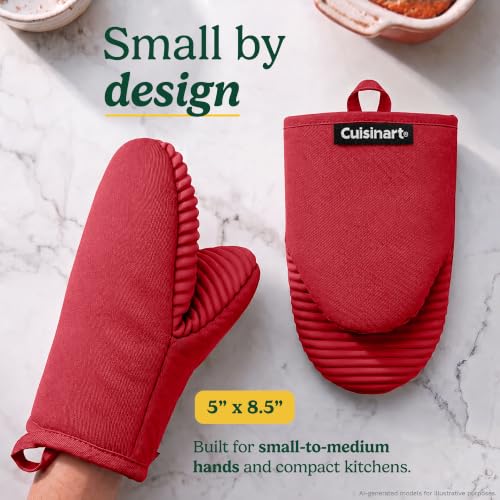 Cuisinart Mini Oven Mitts, 2-Pack 5"x8.5", Heat Resistant 500F | Compact pot holder for baking, air fryer, and cookware, silicone non-slip grip, hanging loop, fits either hand, wipes clean - color: Red