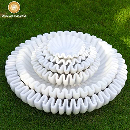 SWADESHI BLESSINGS Handcrafted Marble Ruffle Bowl for Home Decor, 8" | 100% Real White Marble, Catch-all Scalloped Fluted Decorative Bowl for Ring Dish, Fruit Bowl, Coffee&Dining Table, Gift-Ready - size: 8 Inches