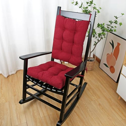 BUYUE Chair Cushion Set for Rocking Chair, Back Pillow & Seat Cushion with Ties, Original Woven Fabric Non-Slip Chair Pads for Elderly Sitting, Red - color: Red