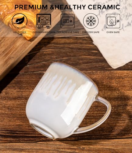 LERATIO 12OZ Ceramic Coffee Mugs Set of 6, Large Porcelain Coffee Cups With Large Handle For Latte,Cappuccino,Milk,Cocoa,|Dishwasher&Microwave Safe Mug Sets,Ideal for Man,Woman,Dad, Mom - color: reactive glaze-Dusk Snow Amber