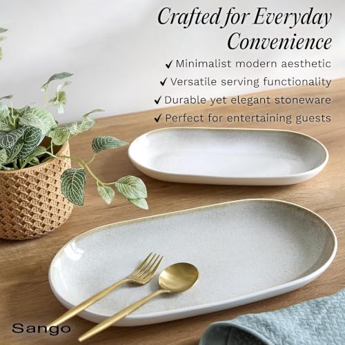 SANGO Anderson Serving Platters Set of 2, 14/12 Inch Stoneware Serving Dishes for Entertaining, Glossy Party Serving Trays for Food, Buffet Oval Platters for Bread, Appetizer, Cheese, Reactive Cream - color: Cream
