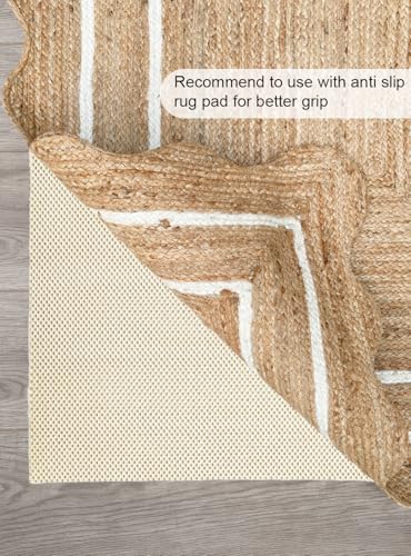 Wave Scalloped Natural Jute Boho Entryway Runner Farmhouse Scallop Off White 2'x3' - color: Off White, size: 2'x3' (Rectangular)