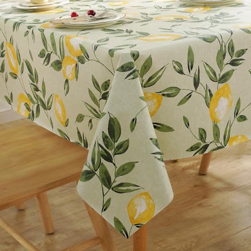 Jeloris Rectangle PVC Waterproof Lemon Tablecloth, Spring Summer Tablecloth Stain-Resistant Wipeable Wrinkle-Free Table Cover for Indoor/Outdoor, Picnic, BBQ, Dining, Party (55x70 inch) - size: 140" x 180" (Rectangular)
