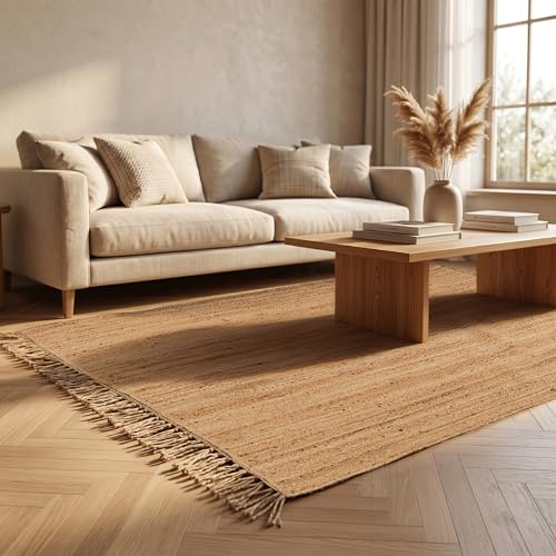 Jute Area Rug 8x10 Natural Fiber Braided Rugs Farmhouse Area Rug Woven Reversible Living Room Bedroom Carpet, Pure Plant Fiber Entry Rug, Large Floor Mat, 96x120 in - size: 8' x 10' (Rectangular)