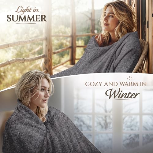 Cashmere Blanket – Hand Woven 100% Pure Wool Throw Blanket, 135 x 270 cm – Plain Cozy, and Soft Blanket for Bed, Sofa, or Couch - Made in Nepal - color: Dark Grey