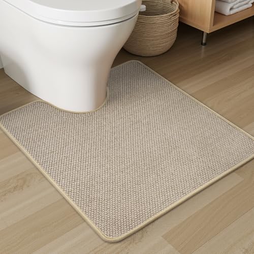PADOOR Braided Toilet Rugs U Shaped, Non Slip Toilet Mats for Bathroom Floor Machine Washable Super Absorbent Contour Bath Rugs for Toilet Mat Quick Dry U Shaped Toilet Rug, 20''x24'' Light Beige - color: Light Beige, size: 20''x24'' U-Shaped