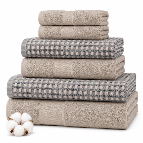 Modern Threads 6 Piece Cotton Bath Towel Set – Ultra Soft 600 GSM Towels – Bathroom Set with Hand Towels and Washcloths – Waffle (Charcoal) - color: Charcoal, size: Standard, style: Waffle