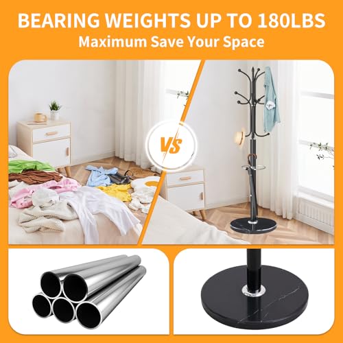 ZOZOE Metal Coat Rack Stand, Modern Coat Rack Freestanding with Natural Marble Base, Sturdy Coat Racks with 12 Hooks & Umbrella Holder,Black Coat Tree Hanger Stand for Bags,Hats,Entryway,Office - color: Black 12 Hooks