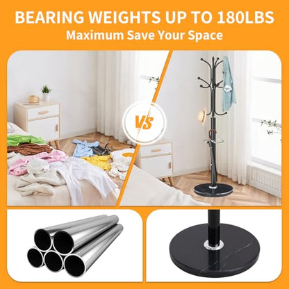 ZOZOE Metal Coat Rack Stand, Modern Coat Rack Freestanding with Natural Marble Base, Sturdy Coat Racks with 12 Hooks & Umbrella Holder,Black Coat Tree Hanger Stand for Bags,Hats,Entryway,Office - color: Black 12 Hooks