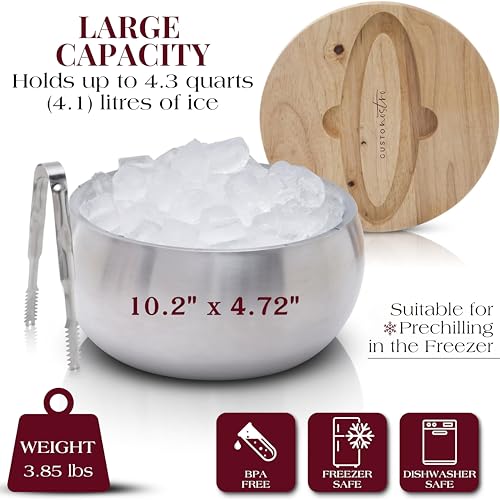 Gusto Nostro 4.1L Insulated Ice Bucket with Lid and Tongs, Double Wall Stainless Steel Ice Bucket Large, BPA Free Ice Bucket for Cocktail Bar, Keeps Champagne, Wine, Beer Chill for Parties - color: Silver