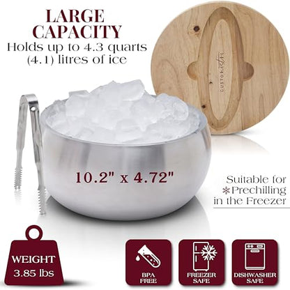 Gusto Nostro 4.1L Insulated Ice Bucket with Lid and Tongs, Double Wall Stainless Steel Ice Bucket Large, BPA Free Ice Bucket for Cocktail Bar, Keeps Champagne, Wine, Beer Chill for Parties - color: Silver