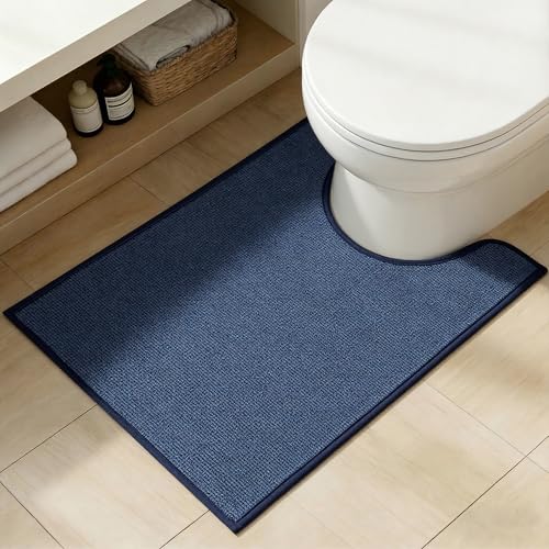 Bathroom Rugs Mat Contour 16x24, Non Slip Quick Dry Bath Mats for Bathroom Absorbent Ultra Thin Bath Rugs Machine Washable Fit Under Door for Sink, Cabinet, Laundry (Dark Blue, 16"x24"-U) - color: Dark Blue, size: 16"x24"-U