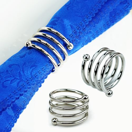 6Pcs Silver Napkin Rings Round Napkin Ring Set Napkin Holders for Cloth Napkins for Wedding, St. Patrick's Day, Valentines Day, Easter Thanksgiving Table Decor. - style: Ring-silver