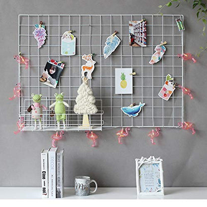 2 Pack Large Wall Grid Panels with Light and Clips, Photo Display Board, Picture Frame Collage Board, Wire Grid Wall Panel Room Decoration,White - color: White