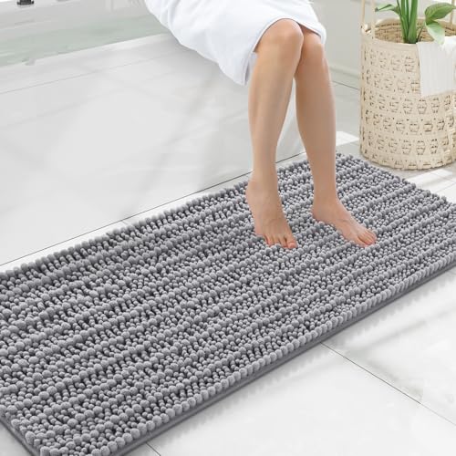 Smiry Bathroom Rugs 47X20, Extra Soft Rubber Backing Chenille Bath Mats | Grey Machine Washable Non Slip Quick Dry Bath Mats for Bathroom Floor, Tub, Shower, Home Decor Accessories - color: Grey, size: 47'' X 20''