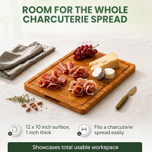 Wood Cutting Boards for Kitchen with Juice Groove, Eco-Friendly Wooden Bamboo Chopping board, Food-Safe, Non Plastic Tabla Para, Carbonized Butcher Block for Meat, Veggies Fruits, Medium - style: Medium