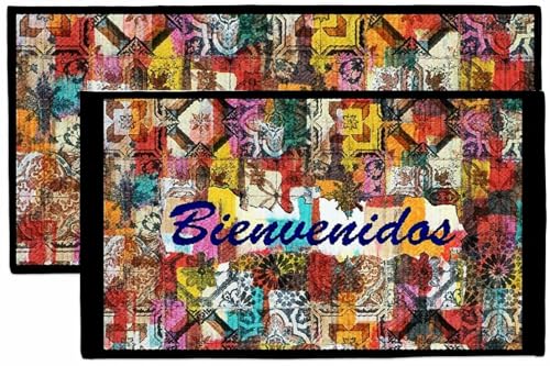 Kashi Home Kitchen Rug, Area Rug, Mat, Beautiful Print Non-Skid Latex Back Tiled Welcome 20x40 Rectangle - color: Tiled Welcome, size: 20x40 Rectangle