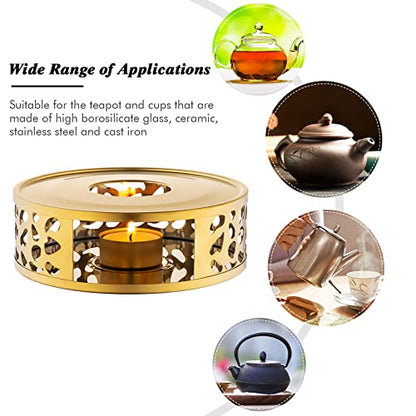Teapot Warmer, Brushed Stainless Steel Tea Warmer with Tealight Holder, Gold - size: 5.9 in-Gold
