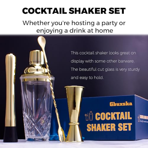 Cocktail Shaker Set - Glass Mixed Drink Shakers Cocktail Set, Martini Shaker with Strainer for Bars, Whiskey, Cocktails (Gold Set) - color: Gold Set