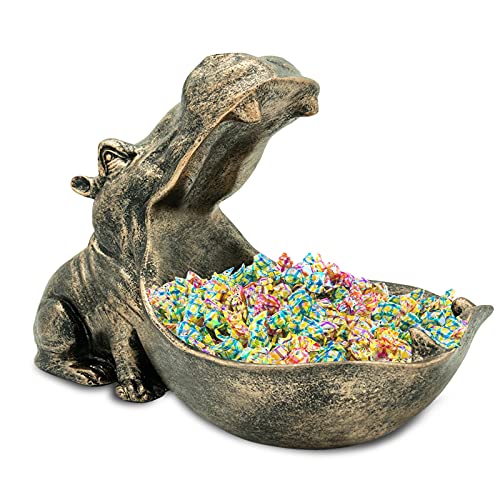 aboxoo Hippo Statue Candy Dish, Funny Big Mouth Container Key Bowl, Copper | Home Decor,Candy Bowl,Resin Sculpture, Larger Hippopotamus Figurine,Big Mouth Container,Art Decoration,Storage Box - color: Copper