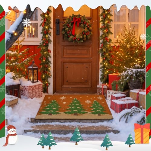 Tinideya Christmas Welcome Front Doormat, Xmas Non Slip Outdoor Mat Rug with Christmas Snowflake Decoration Pattern for Farmhouse Home Entrance Decor Yard Floor Patio, 17 x 30 Inches(Xmas Tree) - style: Xmas Tree