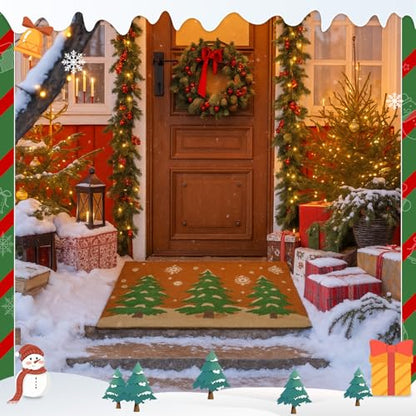 Tinideya Christmas Welcome Front Doormat, Xmas Non Slip Outdoor Mat Rug with Christmas Snowflake Decoration Pattern for Farmhouse Home Entrance Decor Yard Floor Patio, 17 x 30 Inches(Xmas Tree) - style: Xmas Tree