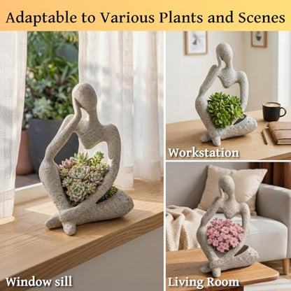 Large Resin Thinker Head Planter Pot with Drainage Hole Unique Indoor Outdoor Flower Pot for Succulents Cacti and Home Decor Perfect Plant Lover Gift