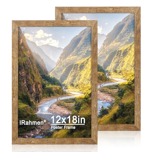 iRahmen 12x18 Picture Frame Set of 2 with Plexiglass, Rustic Brown Wood Poster Frame 12 x 18 for Photo Gallery Wall Mounting Horizontal and Vertical - color: Rustic Brown, size: 12X18