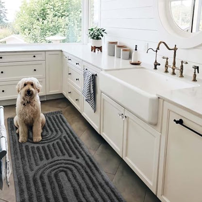 Washable Kitchen Rug 2'x4.3', Dark Grey Boho Bathroom Runner Rugs | Hand-Woven Entryway Rug, Rainbow Bedroom Rug with Tassels, Farmhouse Tufted Bohemian Rugs for Bedside/Laundry/Nursery - color: Dark Grey, size: 2' x 4' (Rectangular)