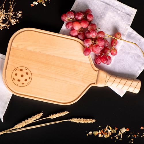 Pickleball Charcuterie & Cutting Board, Pickleball Gift, Partner Size - 17 x 8.5 x 0.75”, Birch Wood, Paddle Shape with Handle, Mineral Oil Finish - size: 17"L x 8.5"W
