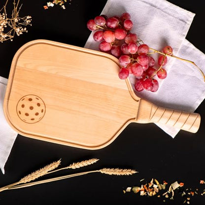Pickleball Charcuterie & Cutting Board, Pickleball Gift, Partner Size - 17 x 8.5 x 0.75”, Birch Wood, Paddle Shape with Handle, Mineral Oil Finish - size: 17"L x 8.5"W
