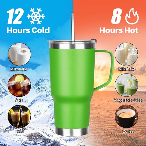 20 oz Tumbler with Handle, Stainless Steel Insulated Tumbler with Lid and Straw, Double Wall Vacuum Coffee Mug Tumbler, Insulated Coffee Thermal Cup for Cold and Hot (Bright Green, 20, ounces) - color: Bright Green, size: 20 Ounces