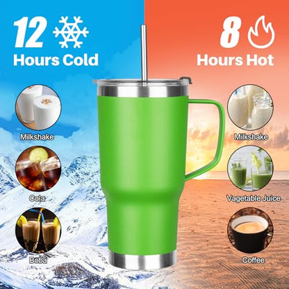 20 oz Tumbler with Handle, Stainless Steel Insulated Tumbler with Lid and Straw, Double Wall Vacuum Coffee Mug Tumbler, Insulated Coffee Thermal Cup for Cold and Hot (Bright Green, 20, ounces) - color: Bright Green, size: 20 Ounces
