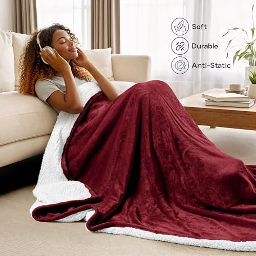Utopia Bedding Reversible Plush Sherpa Blanket King Size Red, 90x102 Inch | Soft, Warm, Fleece, Bed, Sofa, Couch, Camping, Travel, Cozy, All Season - color: Red, size: King (90x102 Inch)